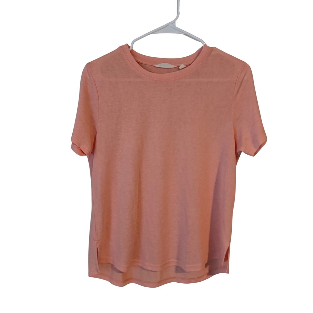 Earth Yoga Sustainable Short Sleeve Tee Peach Pink Crew Neck Top Small